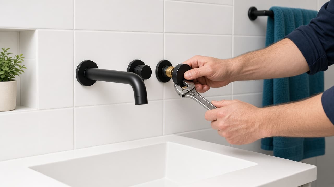 Sample photo of a modern bathroom faucet and tile