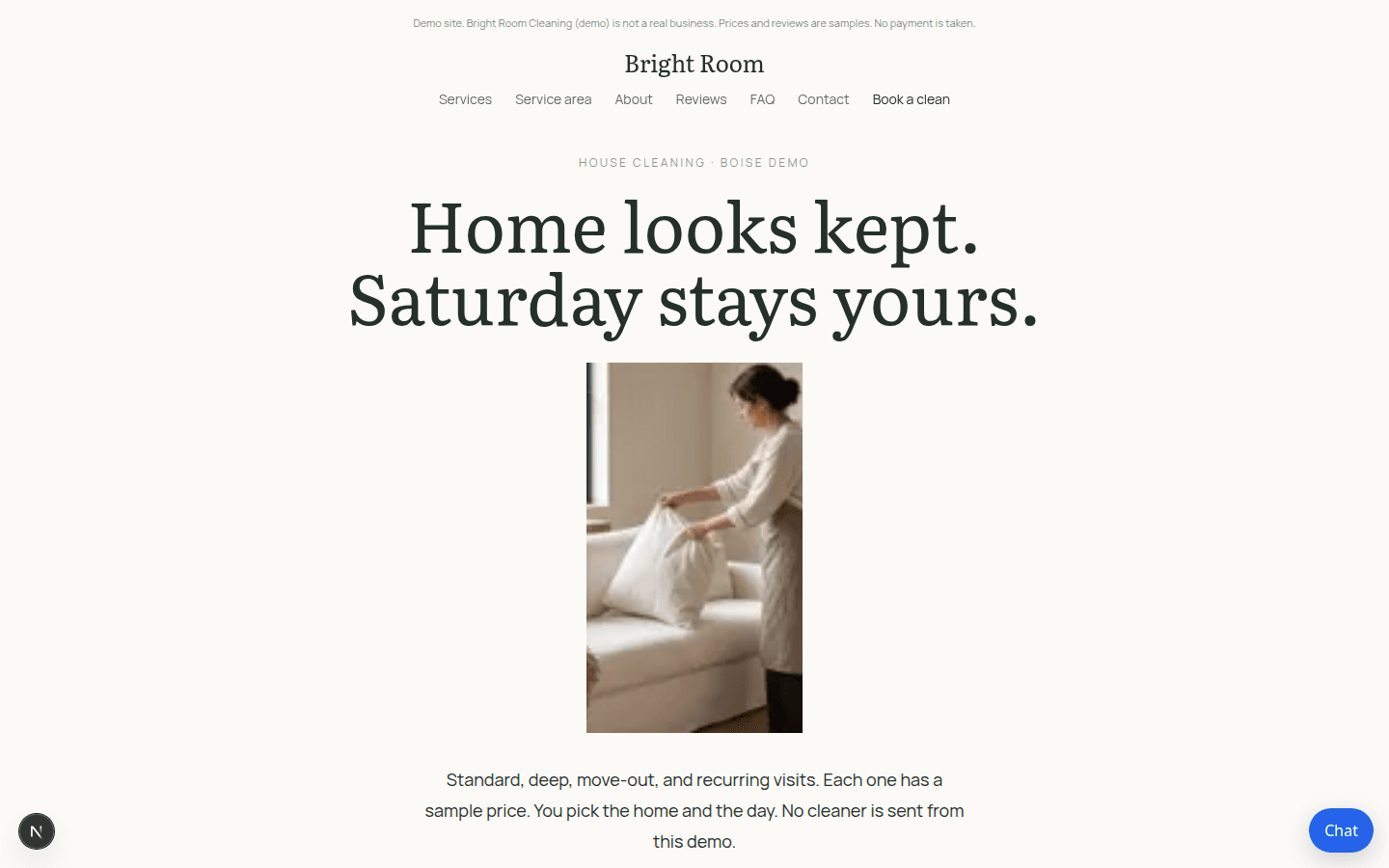 Bright Room Cleaning (demo) home page