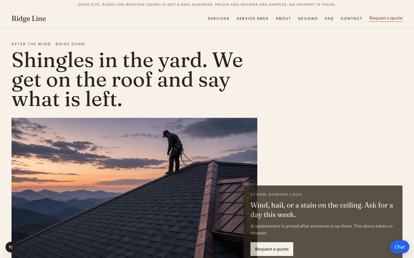 Ridge Line Roofing (demo) home page